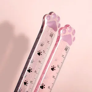 Rosa transparente Katzenpfoten-Lineale mit Glitzereffekt und klaren Markierungen