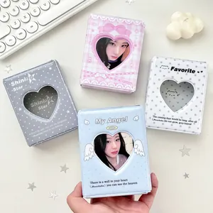 Mini PVC Photocard Holder Heart Hollow Collect Book Standard Small Card Storage Angel Wing Star Pattern Album Students Kpop Storage