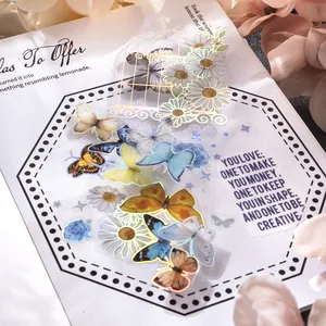 Holografische Schmetterling- und Vogelkäfig-Aufkleber aus PET für DIY-Tagebücher und Basteln