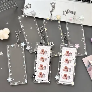 Detailed view of colorful star acrylic photo card holders with star-shaped keychains