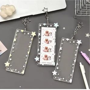 Detailed view of colorful acrylic star photo card holders with silver star clips