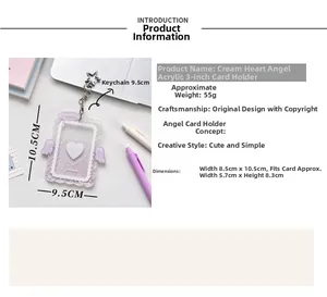 Detailed size specifications for the cream angel wings acrylic card holder with star keychain