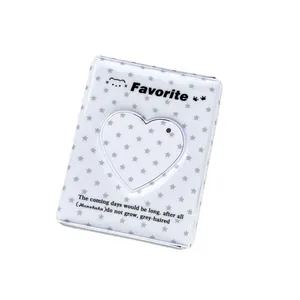 White star pattern photocard binder with heart window and Favorite cat print