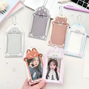 Porte-carte en PVC Animaux de Dessin Animé Avec Chaîne en Métal Étui de Protection pour Photocard 3 Pouces Fournitures Scolaires