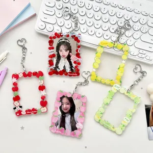 Acrylic Fruit Photocard Holder Heart Clasp Star Chasing Photo Display Frame Keychain For Polaroid Cards Cute Stationery Accessory