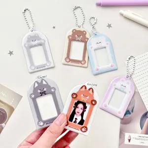 Schattige Cartoon Dier PVC Kaarthouder Fotohouder 1 Inch Polka Dot ID Opbergtas Hanger Met Kralenketting Voor Kinderen