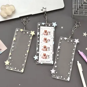 Three-piece set of colorful star pattern acrylic photo card holders with star keychains