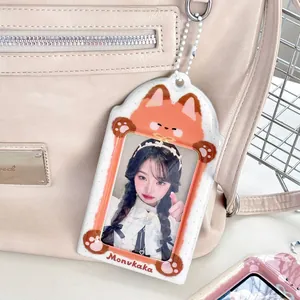 Porte-carte photo mignon en acrylique oreilles de chat orange avec chaîne sur sac
