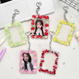 Five fruit themed acrylic photocard holders with heart clips for 3-inch polaroid cards