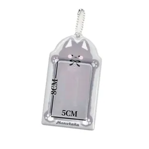 Porte-carte photo chat gris en PVC avec chaînette blanche pour cartes de 3 pouces