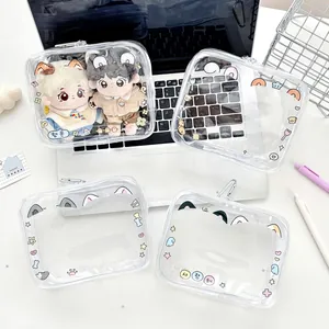 Transparent PVC Cartoon Animal Doll Storage Bag With Metal Hook Portable Zipper Pouch For Cotton Dolls Badges Display Bag
