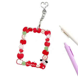 Cute fruit acrylic card holder for photocard with apple pattern and heart keychain