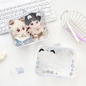 Clear PVC animal themed doll storage bag with cute patterns and plush dolls inside