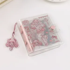 Cute cartoon bear girl pink PVC 3-hole loose-leaf mini photo album with acrylic pendant