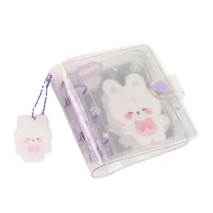 Purple transparent 3-hole PVC binder photo album with cute rabbit pendant