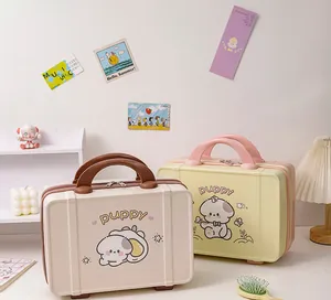 Close-up of mini puppy cartoon vanity cases with zipper and durable handles