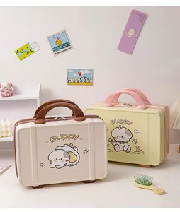 Detail of cute puppy cartoon hard shell vanity cases with top handle and dual zippers