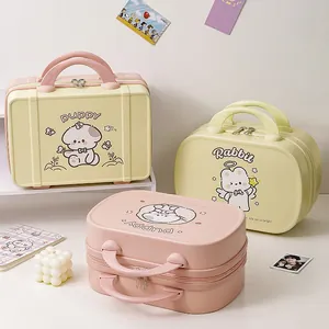 Cute puppy and rabbit cartoon vanity case with hardshell handle and dual zippers