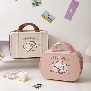 Cute puppy cartoon makeup boxes in beige and pink with large capacity and sturdy handles