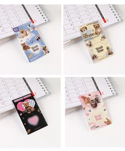 Detail view of American Y2K style animal stickers in four colors on a calendar background