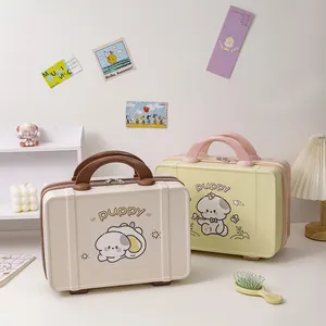 Cute puppy cartoon makeup case with handle and large capacity storage in soft pastel tones