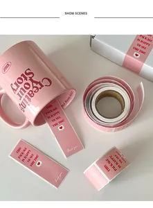 Pink thank you stickers and ceramic mug for aesthetic gift packaging set decoration