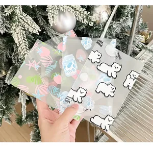 Three-pack translucent frosted packing bags with cute bear and strawberry cartoon prints