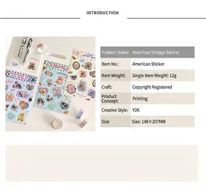 Macro-opname van 148x207mm Y2K retro stickers met vintage dierenillustraties