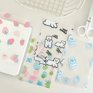 Cute Cartoon Bear Strawberry Milk Bottle Shell Print Clear Plastic Packaging Bags For Gift Card Stationery Organization