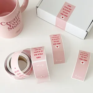 Pink Sealing Stickers Roll Happy To See You Too Thank You Labels For Business Packaging Gift Boxes Mailing Decor