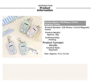 Detail view of retro Y2K phone style 1-inch magnetic acrylic photo frame with star keychain