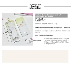 Detail view of acrylic photo card holder dimensions and weight with gold chain
