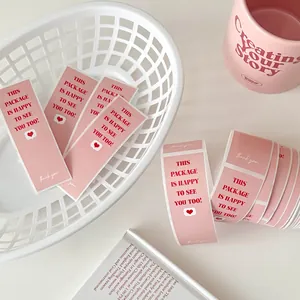 Pink 'Happy to see you' long adhesive sealing stickers for creative packaging