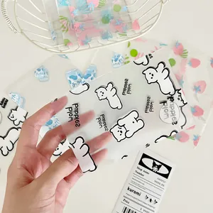 Transparent photocard packaging bags with cute cartoon bear and strawberry designs
