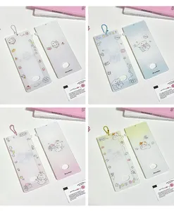 Detail view of four colorful translucent acrylic photocard holders with cute cartoon animals
