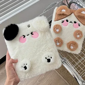 Plush puppy and cat themed tablet sleeves with 3D ears and soft faux fur material