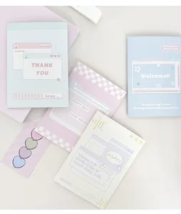 Detalle de set de papelería estilo Ins coreano con tarjetas de felicitación pastel y empaque