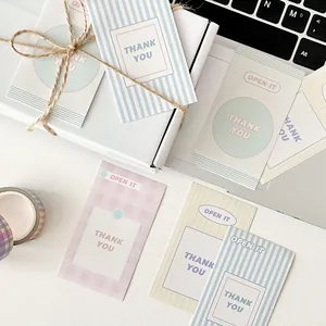 Korean Minimalist Sealing Stickers Thank You Cards Macaron Striped Grid Decorative Labels For Gift Packaging Hand Account Stationery