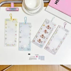 Cute cartoon acrylic photocard holders in four pastel colors with colorful bead chains