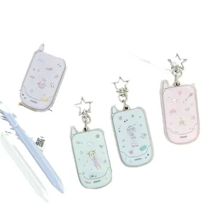 Y2K retro flip phone acrylic keychains with cute cartoon girls and star-shaped clips