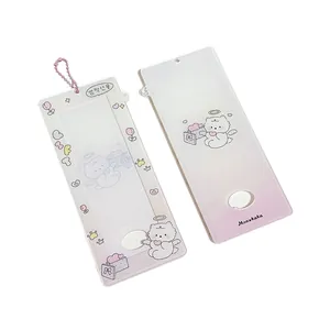 Cute cartoon angel cat acrylic photocard holder with pink bead chain and gradient design
