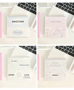 Detail of minimalist folded packaging cards with pastel colors and assorted greetings