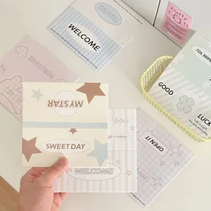 Minimalist pastel card packaging set with mixed star and plaid patterns for accessories