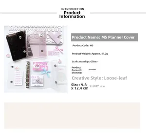 Macro detail of M5 PVC glitter binder cover with 3-ring metal mechanism in pink and black