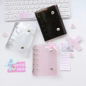 Minimalist PVC 6-ring binder shells in transparent, glitter black and pink colors