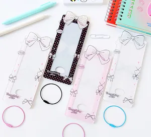 Acrylic photo card holders with 3D bows and wire keychains in various colors