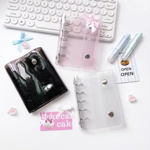 Minimalist glitter PVC 6-ring binder covers in black, pink, and clear colors