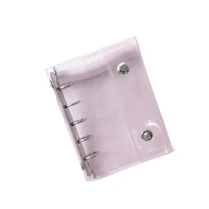 Minimalist A6 purple glitter PVC binder cover with 6-ring mechanism and button closure
