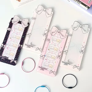 Acrylic Ballet Bow Photo Card Holder With Colorful Wire Keyring Sweet Four Grid Pattern Idol Photo Protector Pendant Stationery