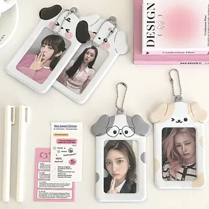 Cute puppy shaped PVC card holders with silver bead chains for student photo storage